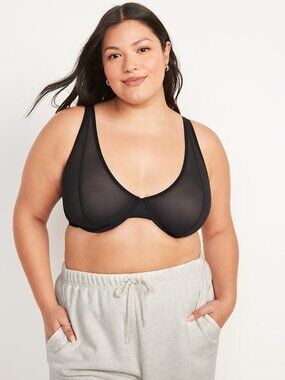 Old Navy NWT Mesh Unlined Underwire Plunge Bra in Black Jack size 48D